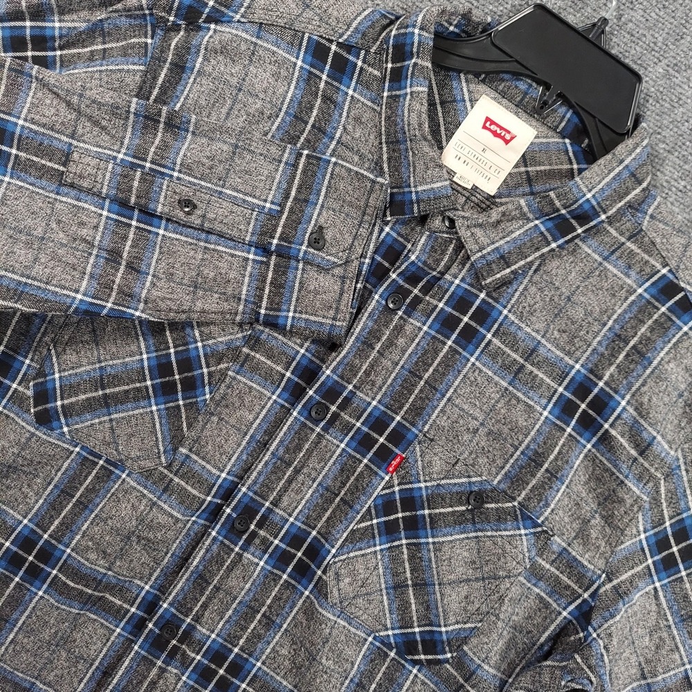 Levi's Shirt Mens XL Gray Plaid Long Sleeve Flannel Button Up Western Casual